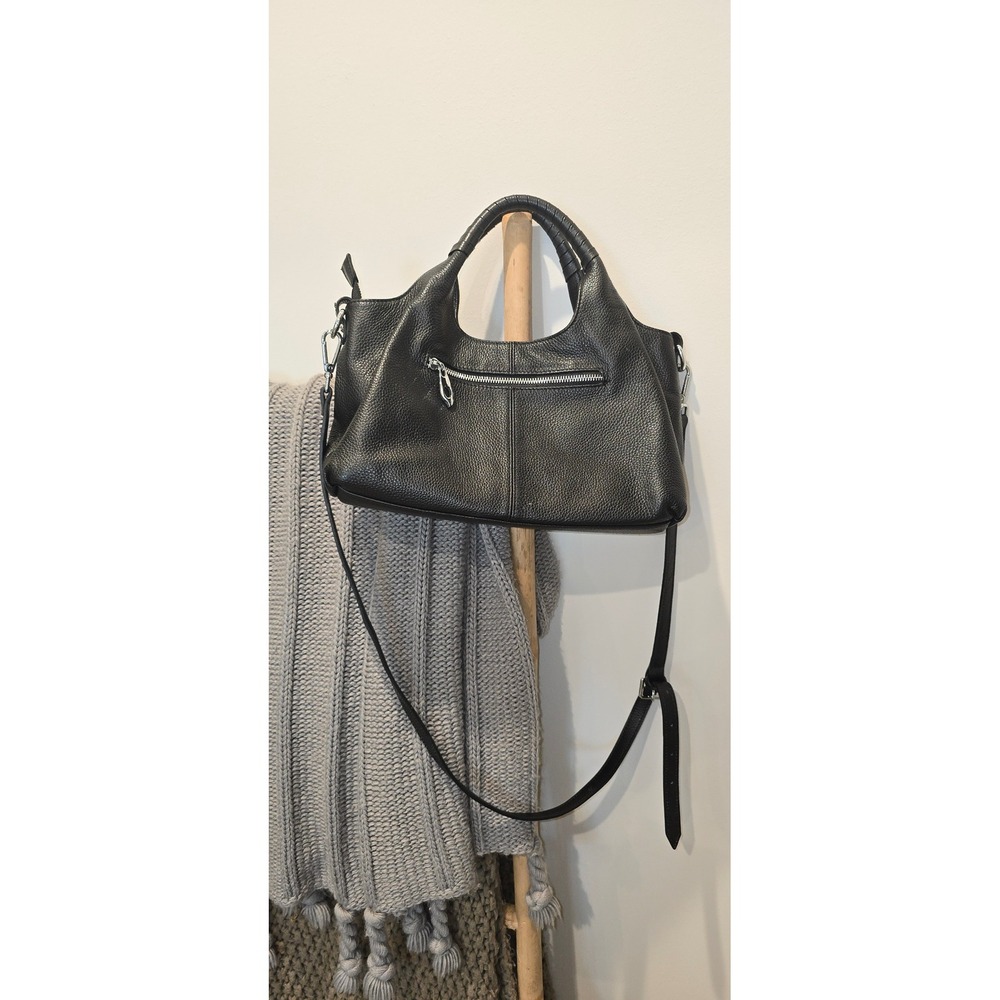 Iswee Black Pebbled Leather Hobo Bag Crossbody Satchel Handbag Silver Hardware - Picture 2 of 6